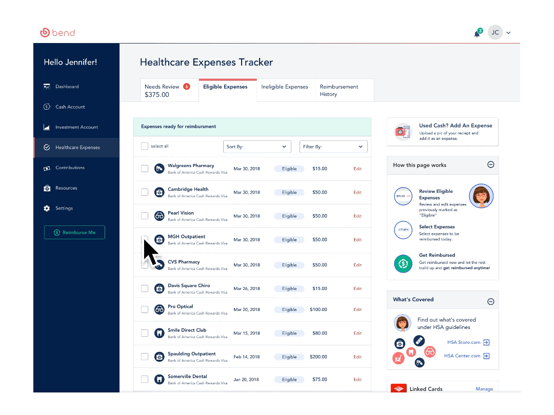 Selecting Expenses for Reimbursement prototype